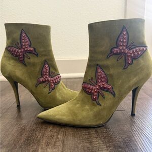 Delman Green Ankle Boots with Butterfly Design